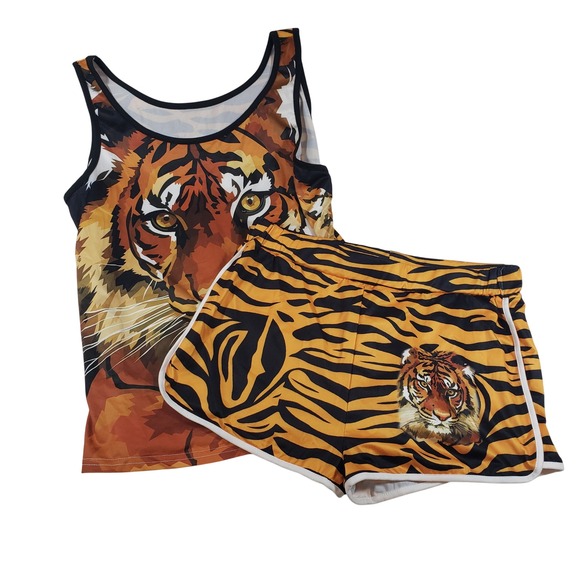 Tiger Print Tank Top and Shorts Set Loungewear Activewear XL - Picture 1 of 8